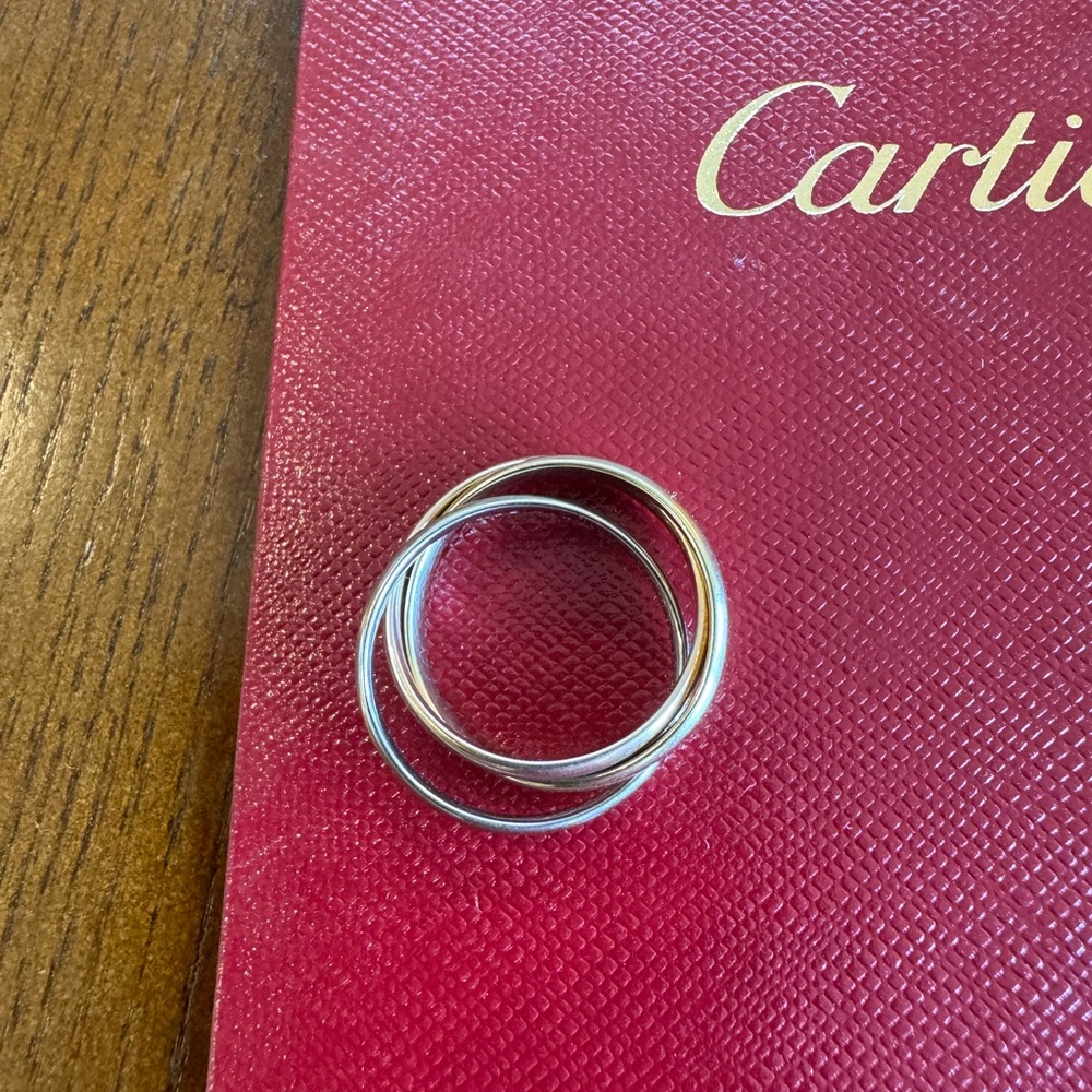 Cartier Trinity Ring size 56 (8) rise, white and yellow gold.
